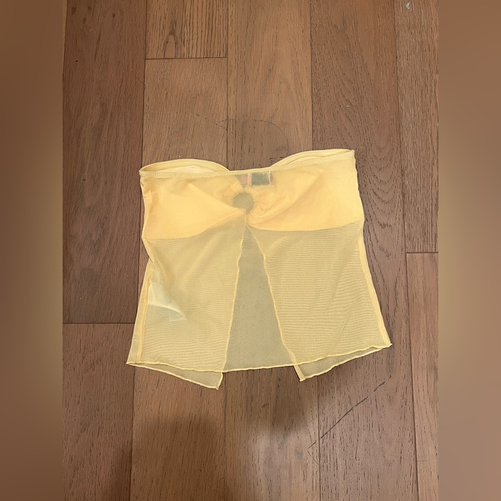 Edikted Yellow Split Front Sheer Mesh Top and Skirt Set - Picture 5 of 8